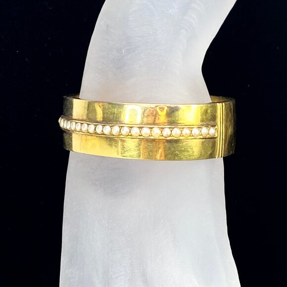 Victorian 19th century Half Pearl 14K gold high polish bangle 32.8g 6.5" JR8372 - Picture 1 of 6